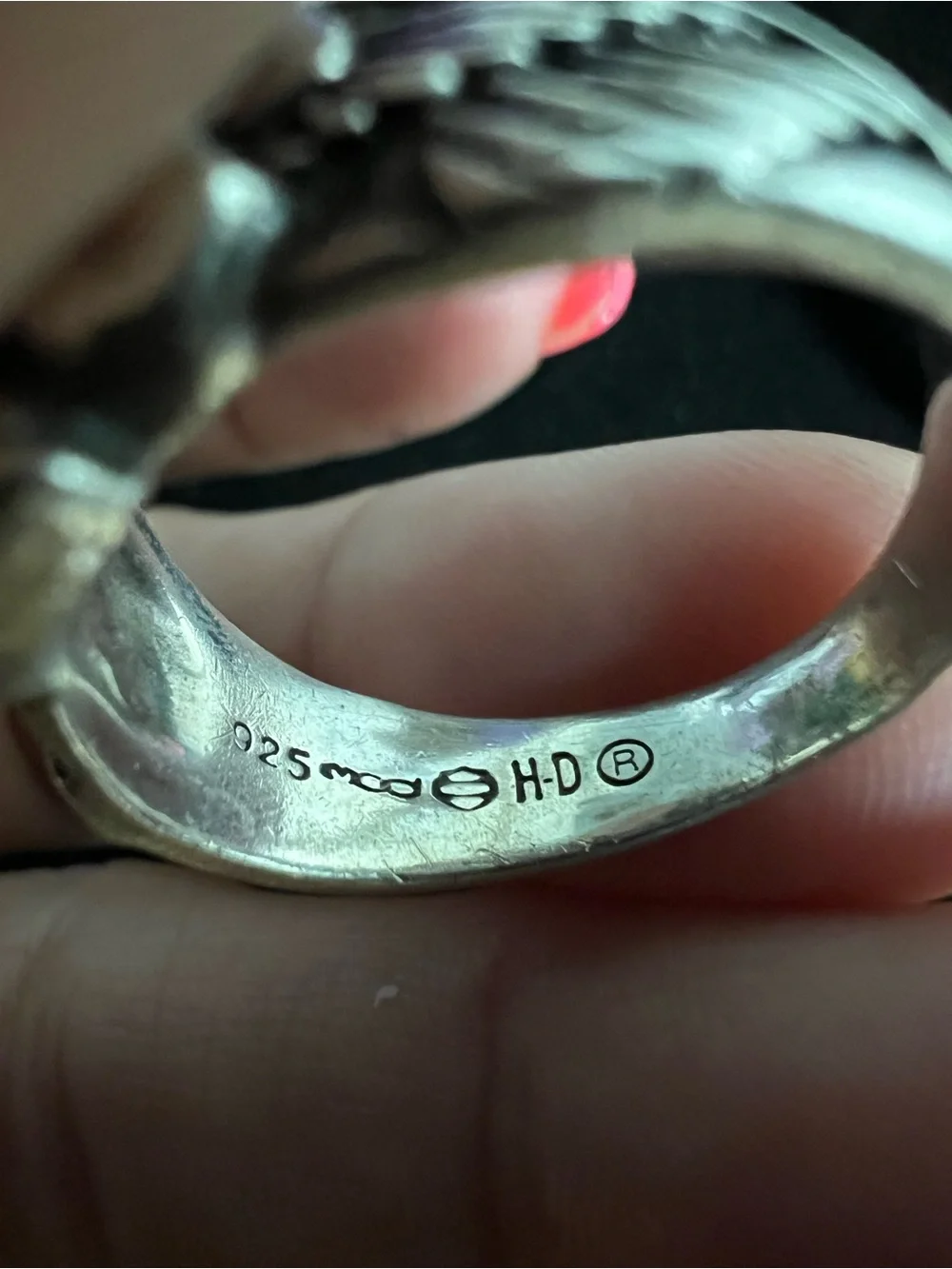 Harley-Davidson AUTHENTIC MOD WILLIE skull wing ring. STERLING SILVER